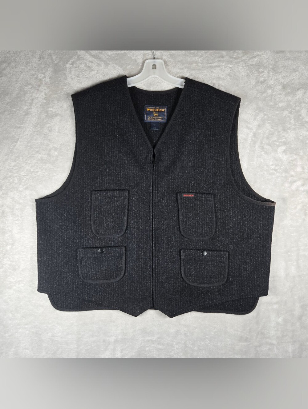 Woolrich Wool Vest Mens 2XL XXL Gray Charcoal Heather Full Zip Striped Utility